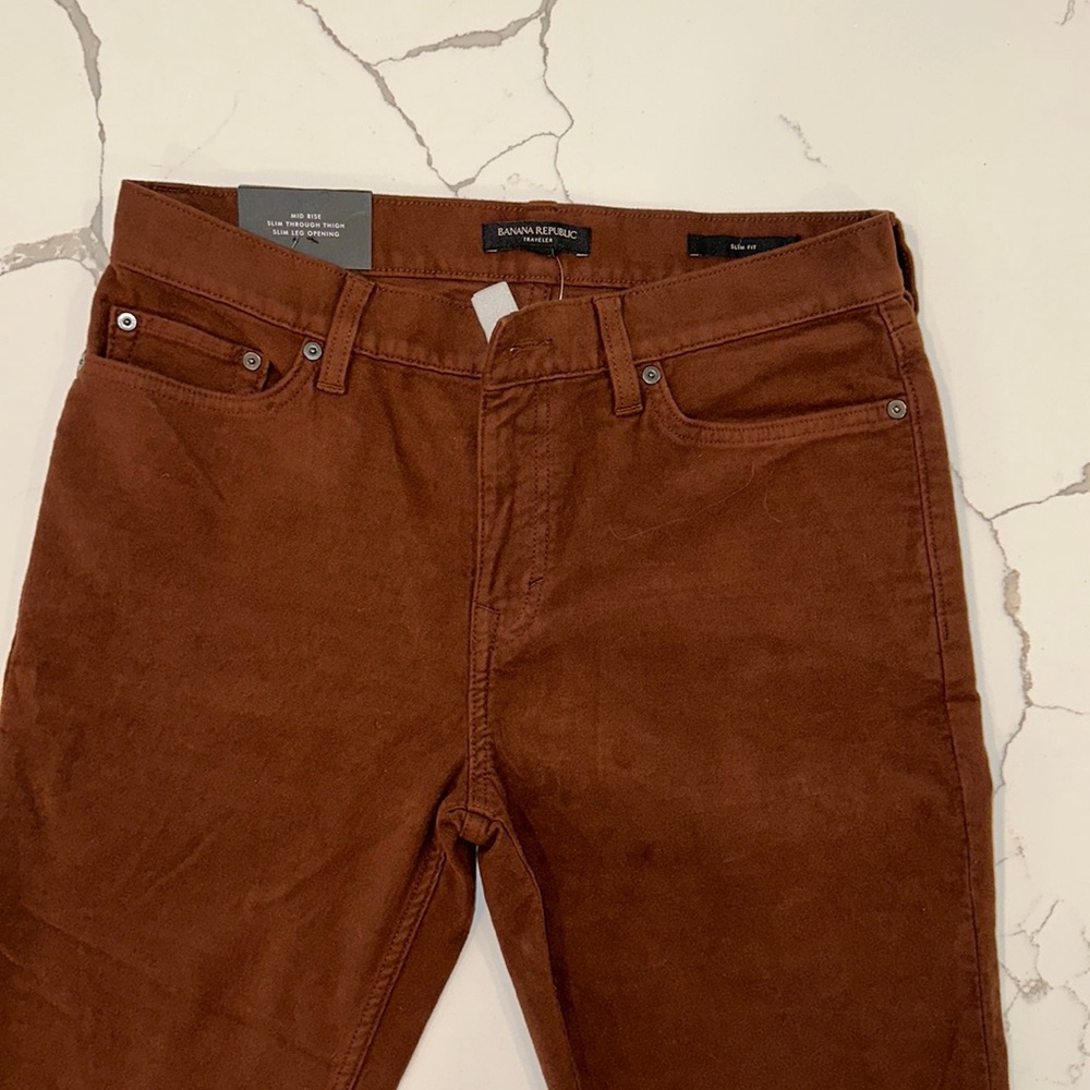 New Banana Republic Brushed Traveler Men’s Pants Slim Fit 30x30 Brown Rust Color